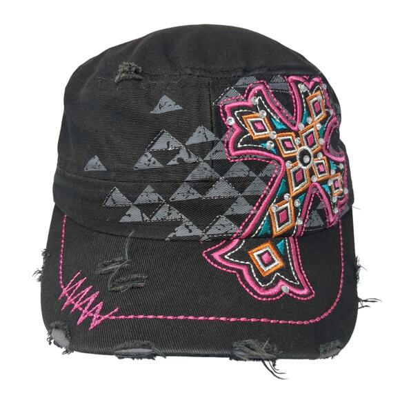 Cross DynaMax Cadet Army Cap Black One Size Adjustable Distressed L.O.G.A - Picture 1 of 8